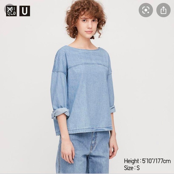 NWT Uniqlo Denim Boat Neck Long Sleeve Blouse - Picture 2 of 10
